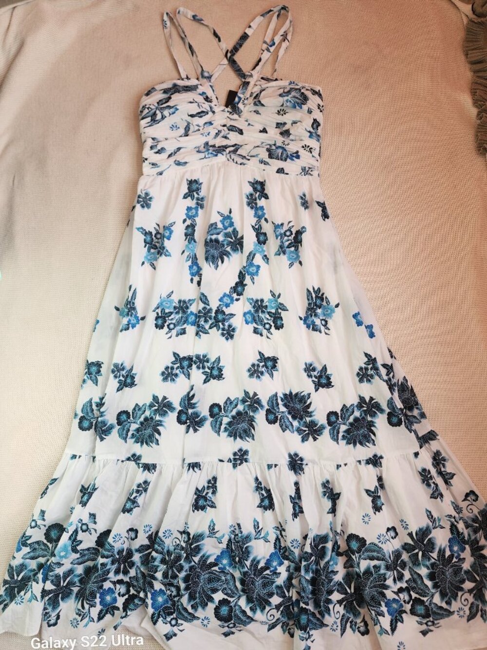 WHBM White Cotton Halter Maxi Sundress  Floral Rain